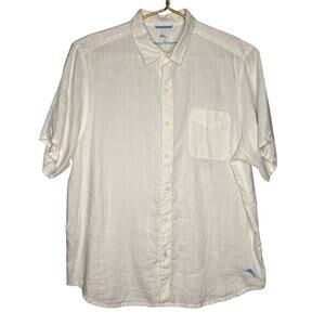 Tommy Bahama White Linen Camp Shirt Mens Size XL Casual Button Front Swordfish